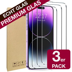 3x Echt Glas Panzerfolie Display Schutz Für iPhone 16 15 14 13 12 11 8 XS XR Pro - Bild 1 von 34