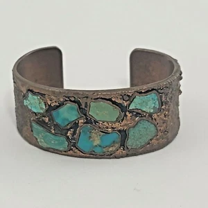 Brazalete corintio turquesa poste comercial campana vintage cobre macizo 1 pulgada - Imagen 1 de 8