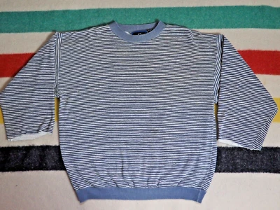 Moletom pulôver listra branca azul desbotado vintage anos 80 anos 90 Santana Distress grunge G - Imagem 1 de 4