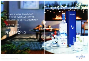GREY GOOSE VODKA AD #26 RARE 2014 OOP "FLY BEYOND" 2 PAGES AD - Picture 1 of 2