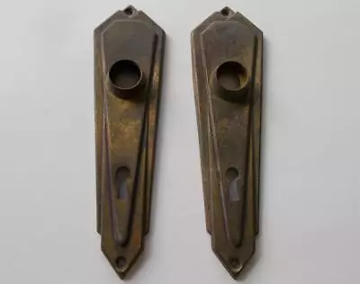 2 Vintage Brass Door Backplates Key Hole Art Deco Door Hardware 6 5/8  X 1 7/8  • 20$