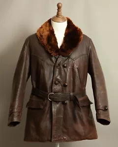 Vintage 1930s Horsehide Leather Barnstormer Coat Shearling Collar Rare Antique - Picture 1 of 23