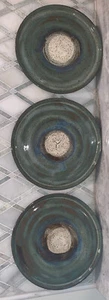 Vintage Set Of 3 Custom Studio Pottery Plates Off White Green Blue Brown 9” EUC - Picture 1 of 12