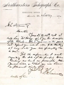 NORTHWESTERN TELEGRAPH SIMMONS 1884 BERGBAU KAUFBRIEF FORTUNE PARK CTY CO - Bild 1 von 2