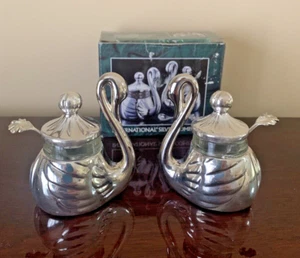 New in Box Silver plated Swan Condiment Set With Spoons - Picture 1 of 7