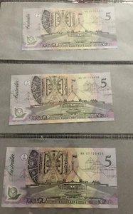 AUSTRALIA $5 DOLLARS 1992 (6) UNC BANKNOTE FRASER/ COLE WITH PREFIX AA07730417+ - Picture 1 of 16