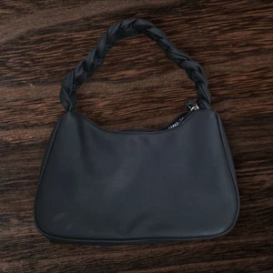 Braided Top Handle Shoulder Bag Black Vegan Leather Purse Handbag Satchel - Picture 1 of 9