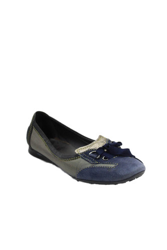 TOD’S Ballerine Tods donna scamosciate metallizzate punta quadrata stringate blu navy taglia 8 5