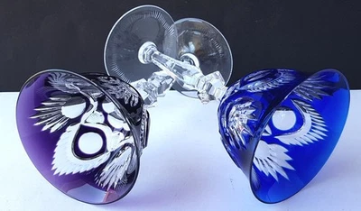 Pair, 2 Wine Glasses, Crystal Glass, Overlay Glass, Hand-Cut, around 1950 N972 - Image 1 of 4