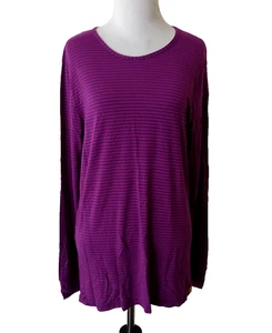 WonderWink Womens Long Sleeve Under Scrub Tee Top L Pink Purple Striped Nursing - Picture 1 of 11