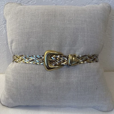 Day-Lor Belt VTG XS  Gold Braided Leather  w Large Gold Tone Buckle 32in - Image 1 of 4