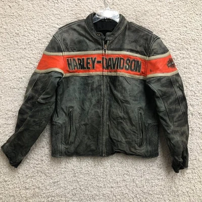 Harley Davidson Leather Jacket Large Adult Gray Victory Lane II Full Zip Mens L - Image 1 of 4