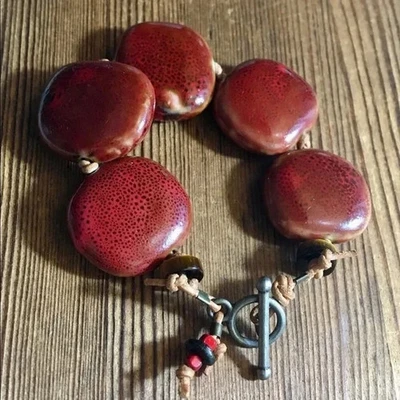Pulsera de Cuentas de Cerámica para Damas, Pulsera de Cuentas Grandes para Damas, Joyería Hecha a Mano Foto 1 de 4
