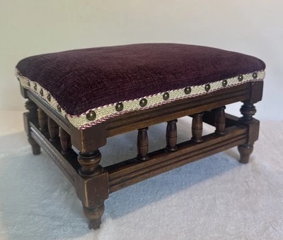 Upholstered Wooden Foot Stool Retro Vintage Solid Wood VGC - Image 1 of 4