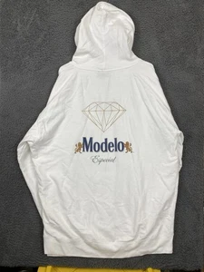 Modelo Hoodie Pullover White Gold Double Sided Cerveza Logo Diamond Beer Sz 3XL - Picture 1 of 11