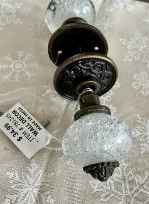 Perilla de puerta de vidrio burbujeado • Herrajes de bronce envejecido • Nueva con etiquetas Foto 1 de 4