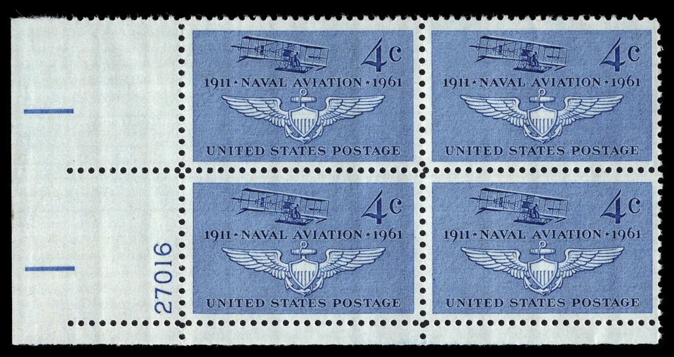 US Scott # 1185, Naval Aviation 50th, Plate Block of (4) 1961 4¢ Stamps, MNH - Image 1 of 1