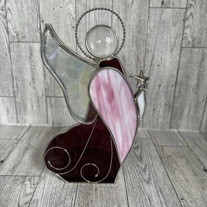 Stained Glass Angel Candle Holder Star Sun Catcher Iridescent 7.5" - Picture 1 of 8