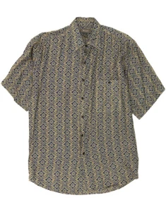 BRUNO Mens Abstract Pattern Short Sleeve Shirt Medium Green Silk BW14 - Picture 1 of 3