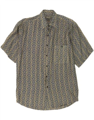 BRUNO Mens Abstract Pattern Short Sleeve Shirt Medium Green Silk BW14 - Image 1 of 3