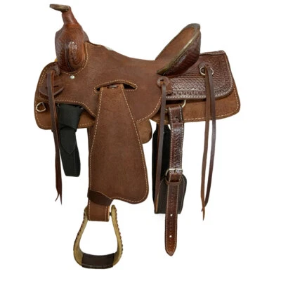 Buffalo Saddlery Hard Seat Oiled Roughout Ranch Roper Style Saddle - 16 Inch - Image 1 of 4