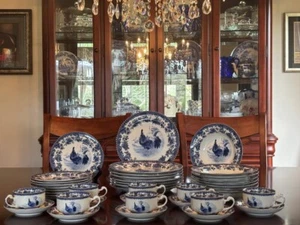 VINTAGE ~ WILLIAM JAMES FARMYARD BLAUE HÄHNE 40-TEILIG ACHT GEDECK #352 - Bild 1 von 15
