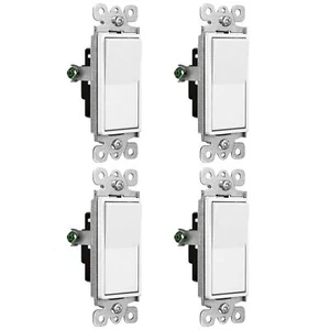 Decora Rocker 15A AC Light Switch Single Pole 120/277 Volt On/Off Sensor 4 Packs - Picture 1 of 12