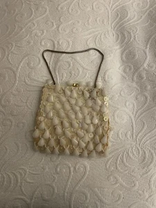 VINTAGE HONG KONG White & Ivory Beaded Embellished Purse / Bag 1950’s Pristine - Picture 1 of 5