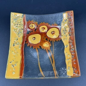 Handgefertigte verschmolzene Kunst Glasscherbe Schmuckschale, Sonnenblumen - Bild 1 von 7