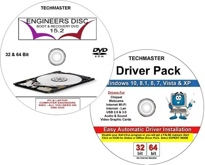 PC & Laptop Repair Tools Boot Disc Computer Engineers recovery DVD + Drivers DVD - Image 1 of 2