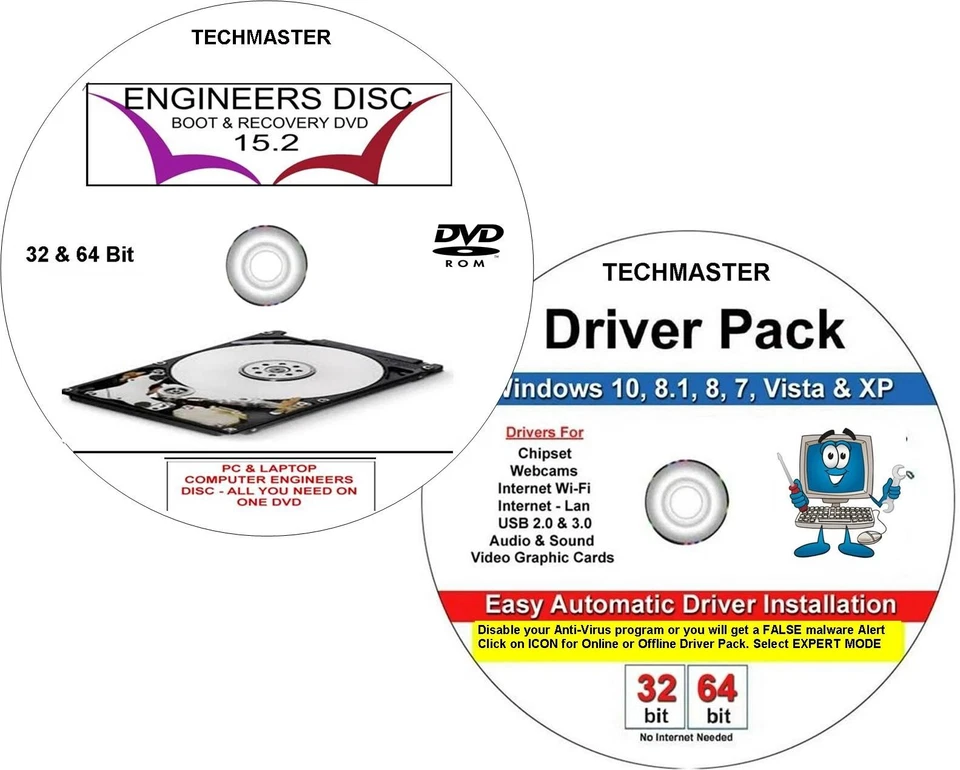 PC & Laptop Repair Tools Boot Disc Computer Engineers recovery DVD + Drivers DVD - Image 1 of 2