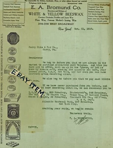 1916 BRIEFKOPF New York E. A. BROMUND COMPANY Bienenwachs BIENENWACHS Brief - Bild 1 von 1