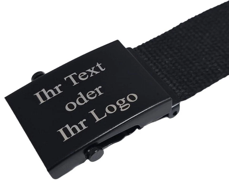 MYBAENDER Stoffgürtel Schiebeschnalle mit Ihr Logo oder Ihr Text mit Lasergravur