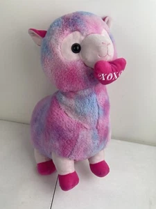 Kellytoy Large Llama Alpaca with Xoxo Heart Plush Valentine’s Pink Fluffy Plush - Picture 1 of 4