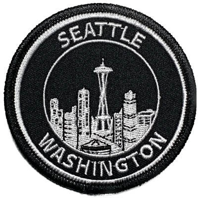 PATCH PARLOR Seattle Skyline Patch - Black & White Washington WA Badge 3" (Iron or Sew On)