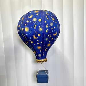 Vtg 1983 Schlegel Hot Air Balloon A Tics Art Decor Sun Moon Stars Navy Blue Gold