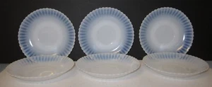 MacBeth Evans Monax White Petalware Opalescent Depression Glass Saucers 6 Pc - Picture 1 of 6