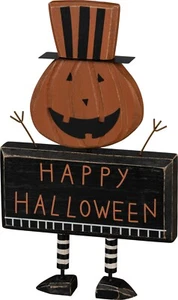 ¡NUEVO! ~ Madera Primitiva Gruesa Feliz Halloween Jack O' Linterna Calabaza Hombre Cuidador - Imagen 1 de 1