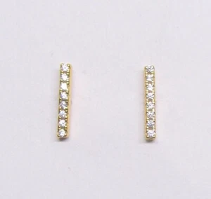 ORECCHINI LINEA ZIRCONI ORO OLTRE ARGENTO STERLING 925 9,5x1,5MM ~ 0,7G - Foto 1 di 2