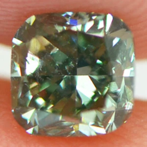 Loose Cushion Shape Diamond Fancy Green Color 0.86 Carat VS1 Certified Enhanced - Picture 1 of 9