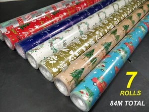 BULK 7 Rolls - 12 Metres x 70cm Christmas Gift Wrap Wrapping Paper - 84M Total - Picture 1 of 3