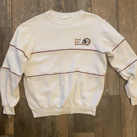 Vintage FSU Womens Sweatshirt Medium White Florida State Pullover Made In USA Cover