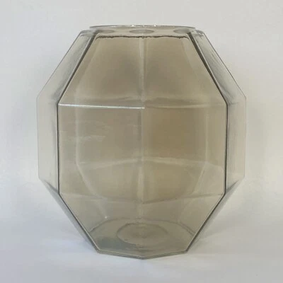 "Jarrón granada geométrico moderno único de vidrio ahumado 9"" terrario facetado cuarzo gris" Foto 1 de 4