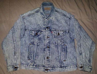 VTG 80S LEVIS ACID WASH DENIM JACKET TRUCKER MENS LARGE 70507-0510 BLUE JEAN USA - Image 1 of 4