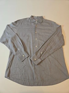Ermenegildo Zegna Gray Herringbone Dress Shirt Men's XL Italy Barrel Cuff - Picture 1 of 11