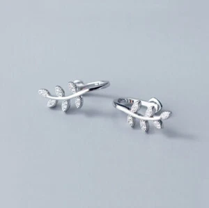 Sterling Silber Blätter Zweig CZ Ohr Manschette Kletterer Krabbel Ohrringe A1310 - Bild 1 von 4