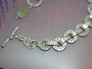 Vintage JCD Sterling Silver Dotted Circle Toggle Bracelet Carved Jade 8" 31.7G - Picture 1 of 4