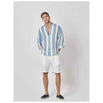 FRESCOBOL CARIOCA Men's Summer LS Linen Shirt | Blue White Striped | RRP £185 - Image 1 of 3
