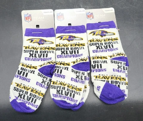 3 Pair Baltimore Ravens NFL Superbowl Socks Size Toddler 3-8 New Cover