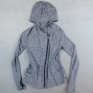 Athleta Pacifica Pleated Jacket Heathered Gray Zip Large? Asym Full Zip Hooded - Picture 1 of 12